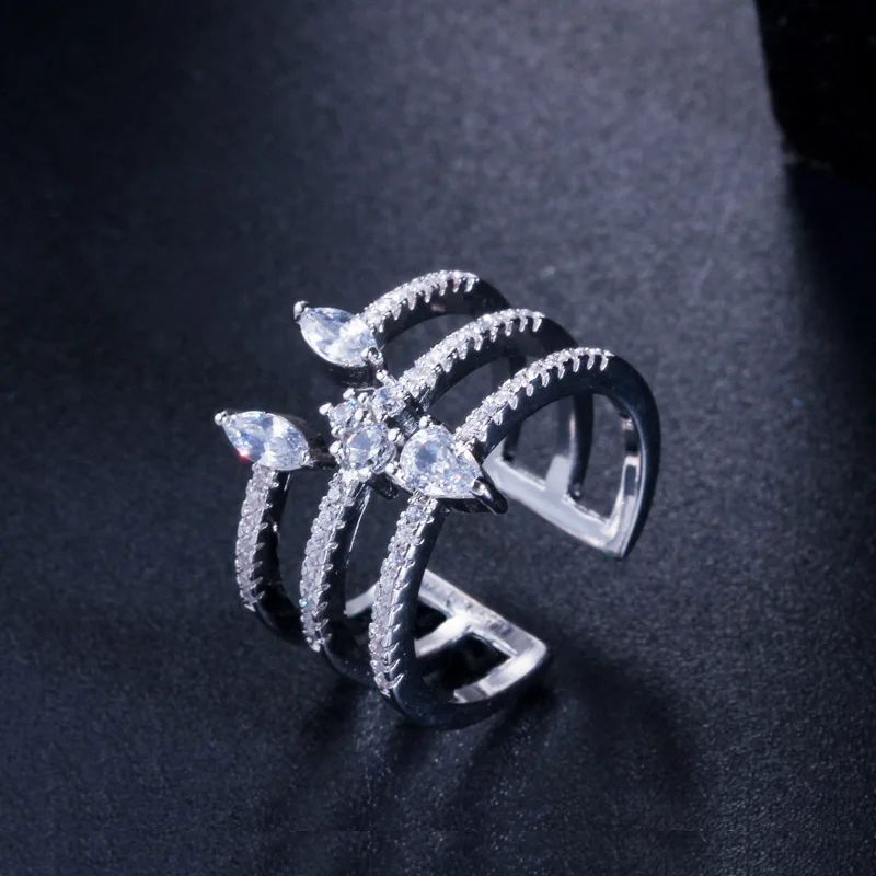 Ring CWWZircons, Новое поступление, круглая форма, изысканные микро браслеты-манжеты, браслет и Открытое кольцо, набор для женщин, ювелирные изделия, бижутерия T135 - Окраска металла: Ring