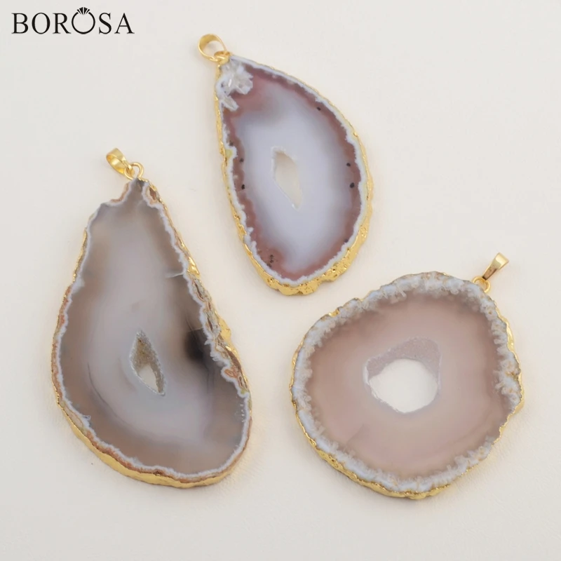 BOROSA брендовый золотой цвет натуральный оникс кулон agates druzy фрагмент жеоды