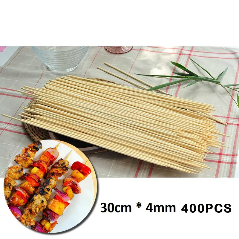 400 pcs Chinese Bamboo Skewers Natural Bamboo Wood BBQ Skewers Potato tower Sticks Skewers BBQ Party Skewers 30cm x 4mm