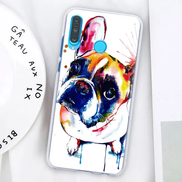 04 Французский Английский бульдог чехол для телефона для huawei P30 P30 Pro P9 P10 P20 Lite P Smart плюс вид 20 Жесткий задний Чехол бант - Цвет: 04