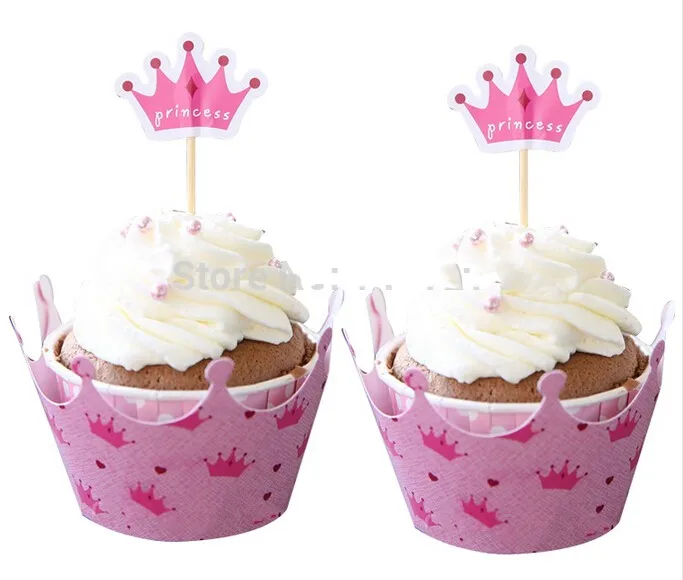 

PInk Crown Princess Cupcake Wrapper Decorating Boxes Cake Cup With Toppers Picks For Kids Birthday Christmas Decorations Supplie