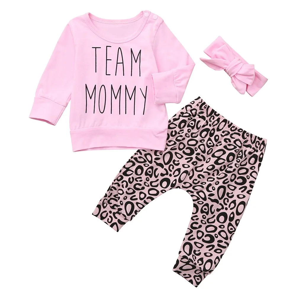 MUQGEW 3PCS Toddler Baby Letter Print Top Clothes+Leopard Pants+Headbands Girls Clothes Children Clothing Set | Детская одежда и