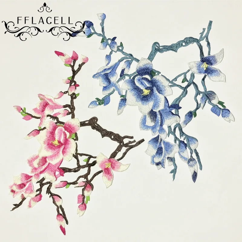 FFLACELL розовый цветок магнолии Цветочная вышивка патч железо на стикер для DIY