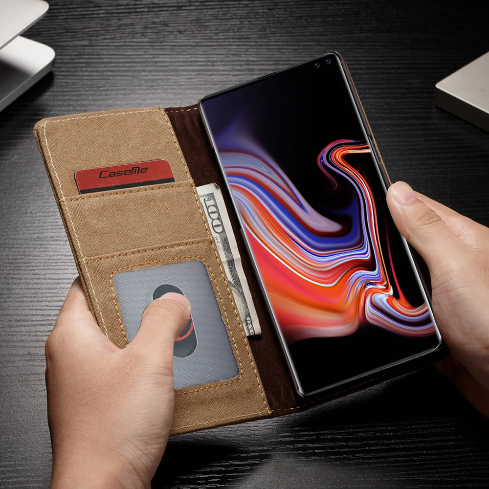 Роскошный холст кожаный чехол-книжка с магнитной застежкой и Fundas для Samsung Galaxy S10 S9