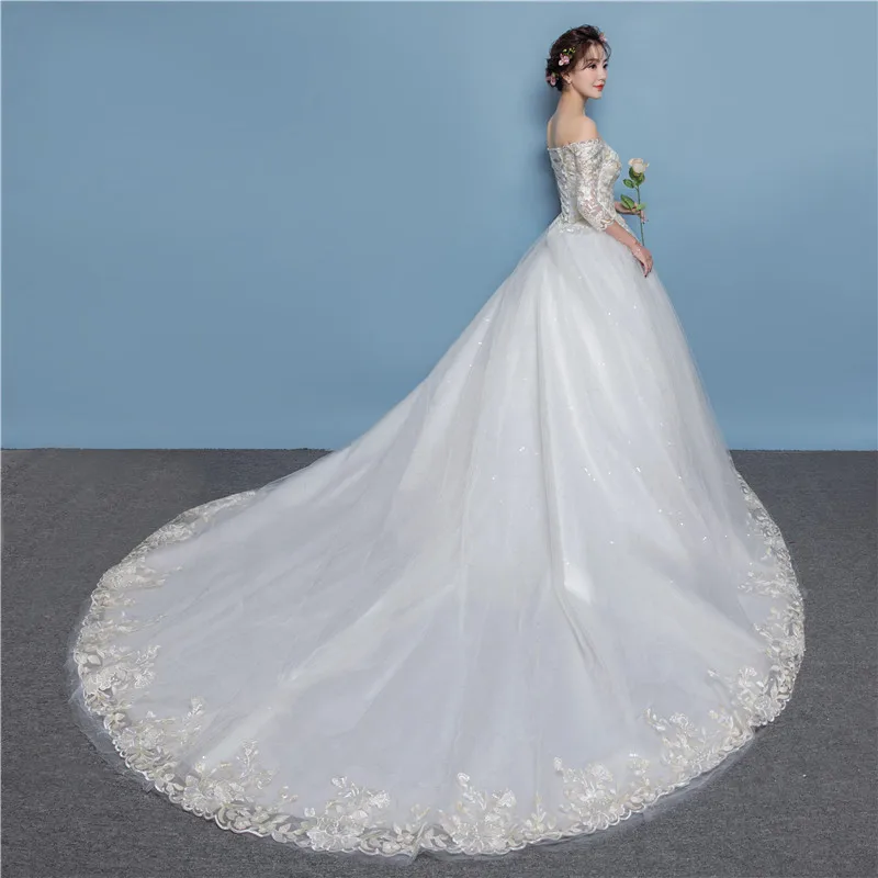 Женское роскошное кружевное свадебное платье с открытыми плечами Элегантное