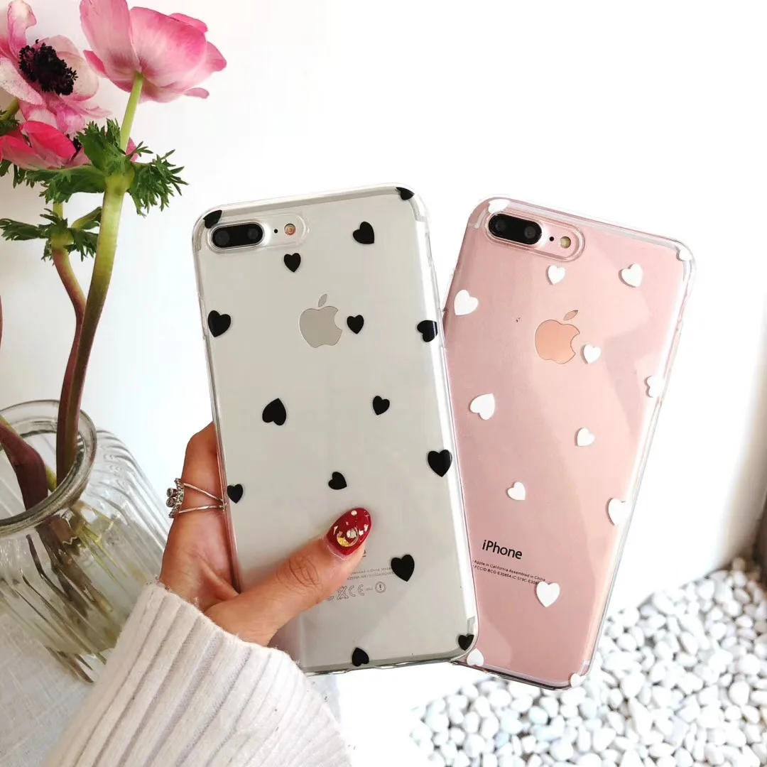 Hxairt Cute Colorful Love Heart Phone Case For iphone6s 7 8Plus Fashion Slim Couples Cases iphone X Cartoon Soft Back Cover |