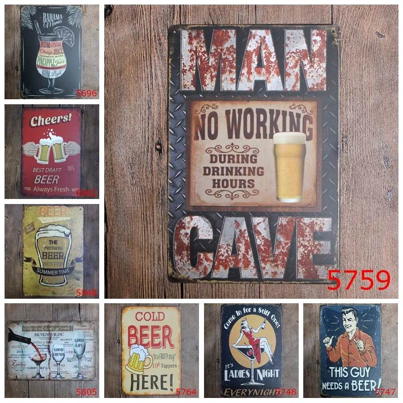 Мужская пещера винтажный металлический постер с удовольствием холодное пиво