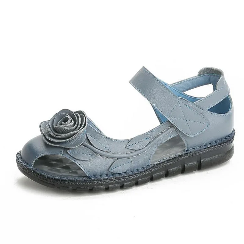 Женские босоножки из натуральной кожи; Летняя обувь; удобные женские сандалии на плоской подошве с закрытым носком; сандалии из коровьей кожи с мягкой подошвой для мам