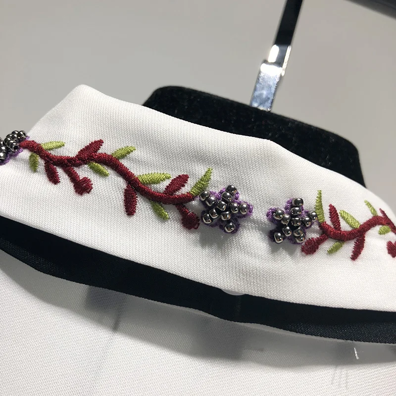 Женская блузка с длинным рукавом элегантная белая рубашка цветочной вышивкой и