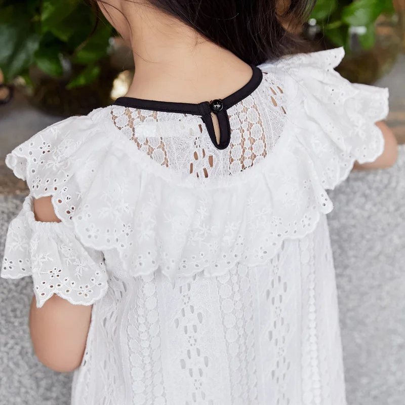 Summer Girls Lace Dress Hollow Flower Princess Teenage Elegant Short Sleeve White For Girl RT388 | Детская одежда и обувь