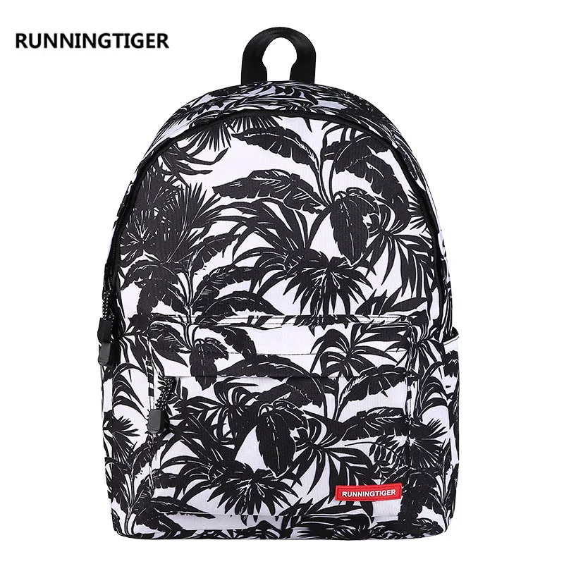 Серия женских рюкзаков Famous Brand Runningtiger с принтом листьев и карикатурой, разработанных креативным дизайнером для студентов и путешествий.