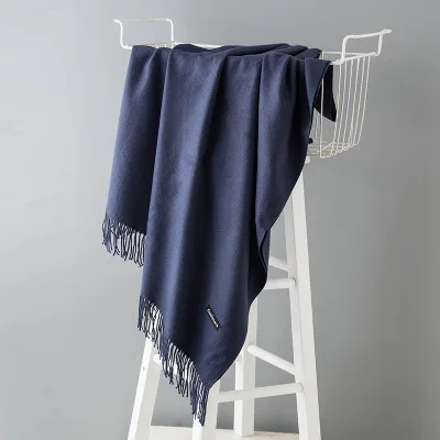 navy scarf Заводская Большая распродажа, хорошее качество, зимний шарф из искусственного кашемира цвета хаки для женщин и мужчин, Пашмина с кисточками, Женское зимнее пончо, Женская шаль - Цвет: navy scarf