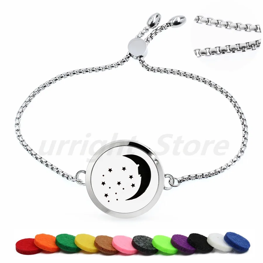 Essential Oil Diffuser Locket Perfume Bracelet Horse moon and star Adjustable Stainless Steel 30mm locket bangle 10pads | Украшения и