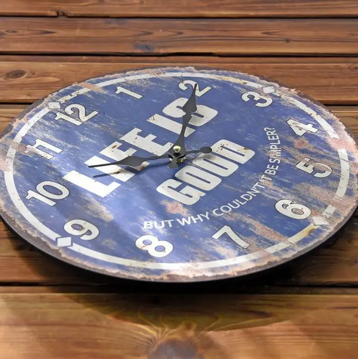 Винтаж старый синий Жизнь хороша настенные часы Европа Mondern Дизайн деревянные