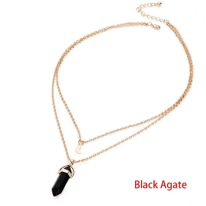 Black Agate Винтаж 2 слоя натуральный Опал Камень ниспадающее ожерелье на шею золотистого цвета луна ожерелье для женщин ювелирные изделия Collier Femme#229163 - Окраска металла: Black Agate