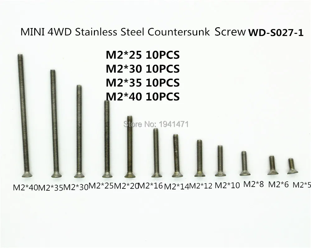 Винты с потайной головкой M2 из нержавеющей стали для Tamiya MINI 4WD, 40 шт.