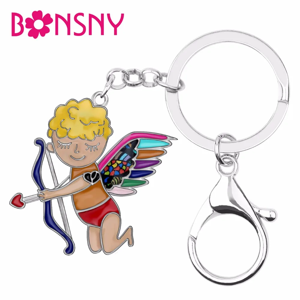 Женский брелок для ключей Bonsny эмалированный в форме ангела влюбленных