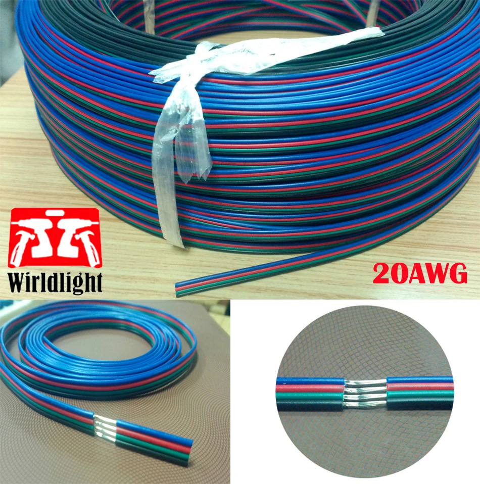 20 м 20AWG ПВХ изолированный медный провод 4pin RGB нагреватель кабель светодиодный