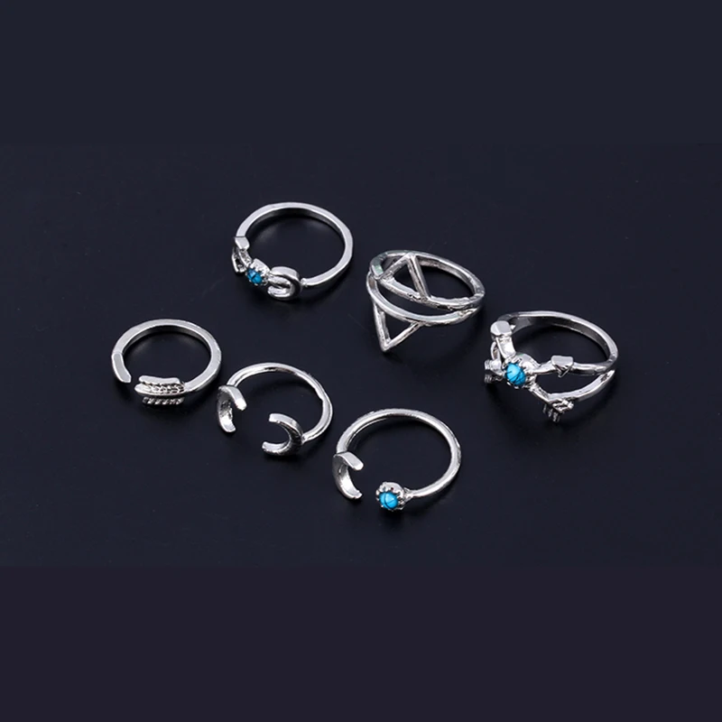 6 шт. старинные пляж стимпанк луна стрелка кольцо комплект Anillos старинное серебро