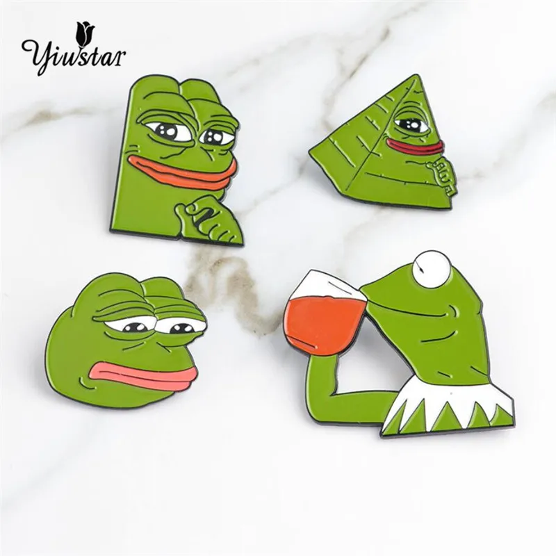 Забавные эмалированные Броши yiustar в форме лягушки Pepe Expression вечерние аксессуары