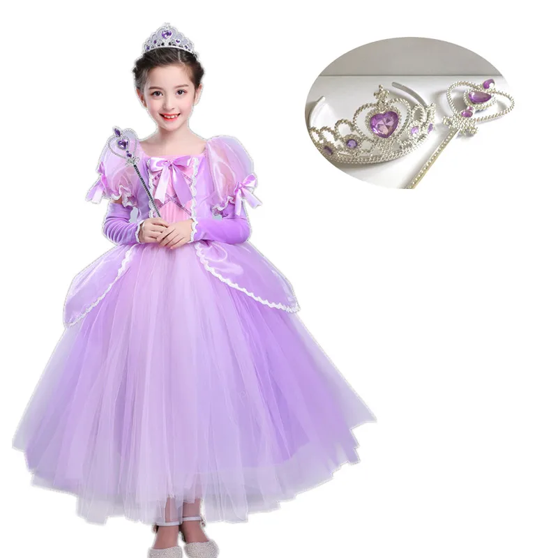 dress crown gloves Платье принцессы для девочек платья Рапунцель Полный бальное платье Длинные вечерние платья Детская Костюмы Детский костюм для хеллоуина Косплэй костюм Vestido - Цвет: dress crown gloves