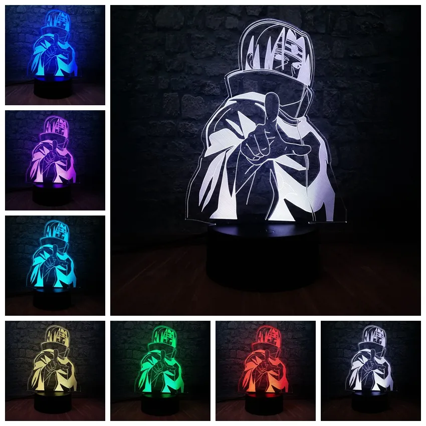 7 смешанных двухцветных фигурок Наруто Sasuke Kakashi 3D светодиодный ночник Lihgt с