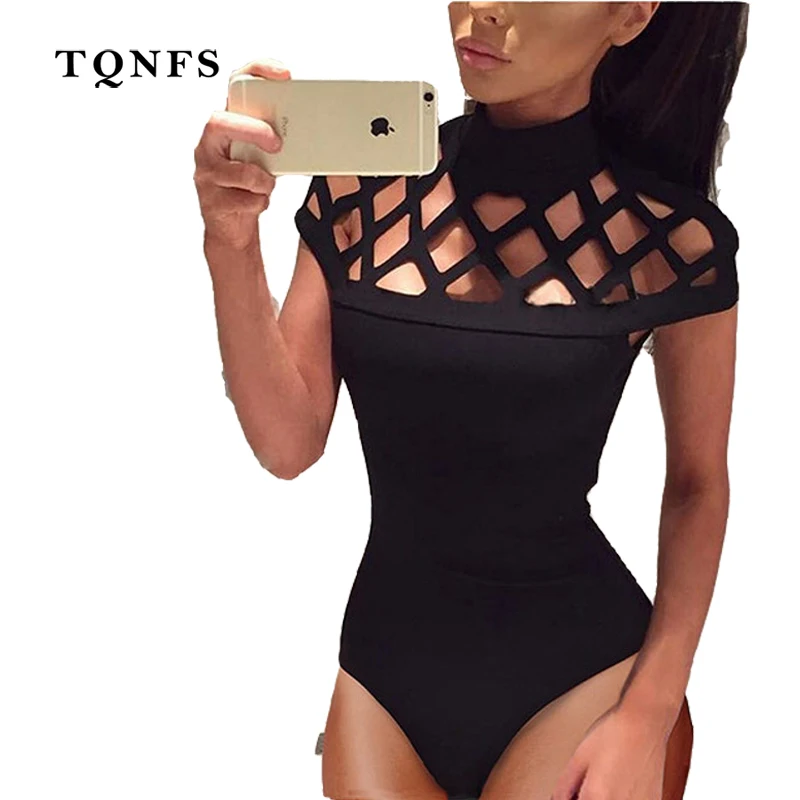 TQNFS 2017 New Fashion Hollow Out Sexy Women Bodysuit Short Sleeve Jumpers and Rompers Casual Overalls | Женская одежда