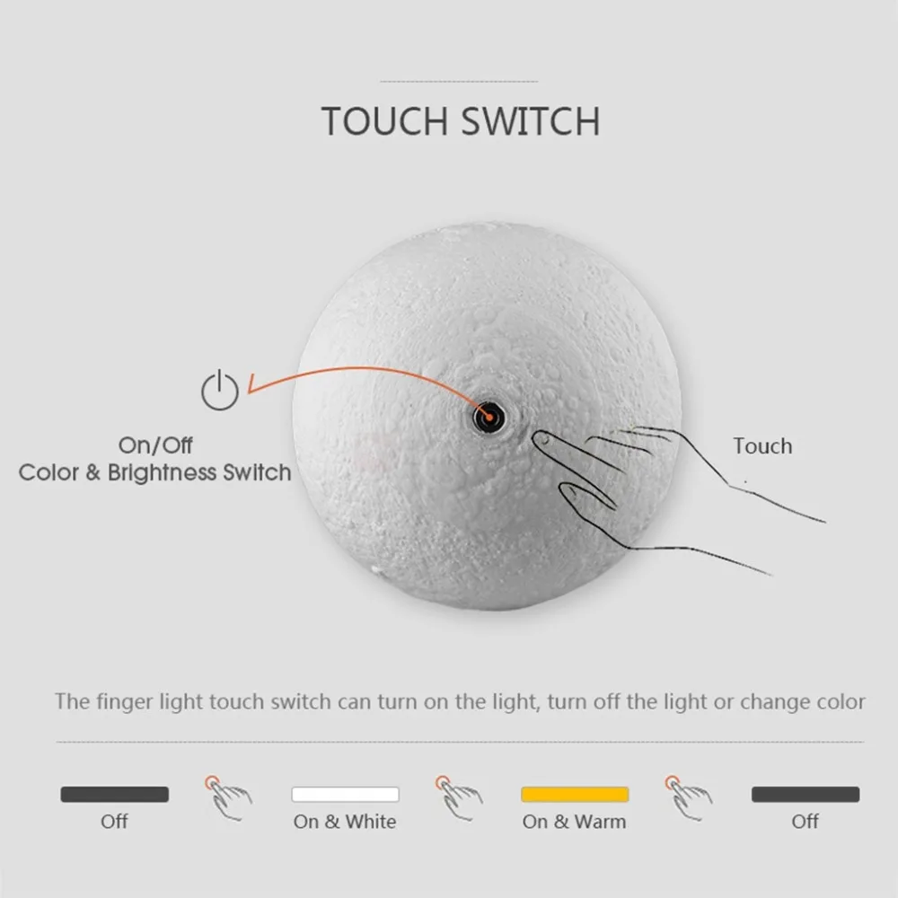 Icefire 8 см 3D Луна лампы Touch Управление Перезаряжаемые Лунная ночь свет с подставкой