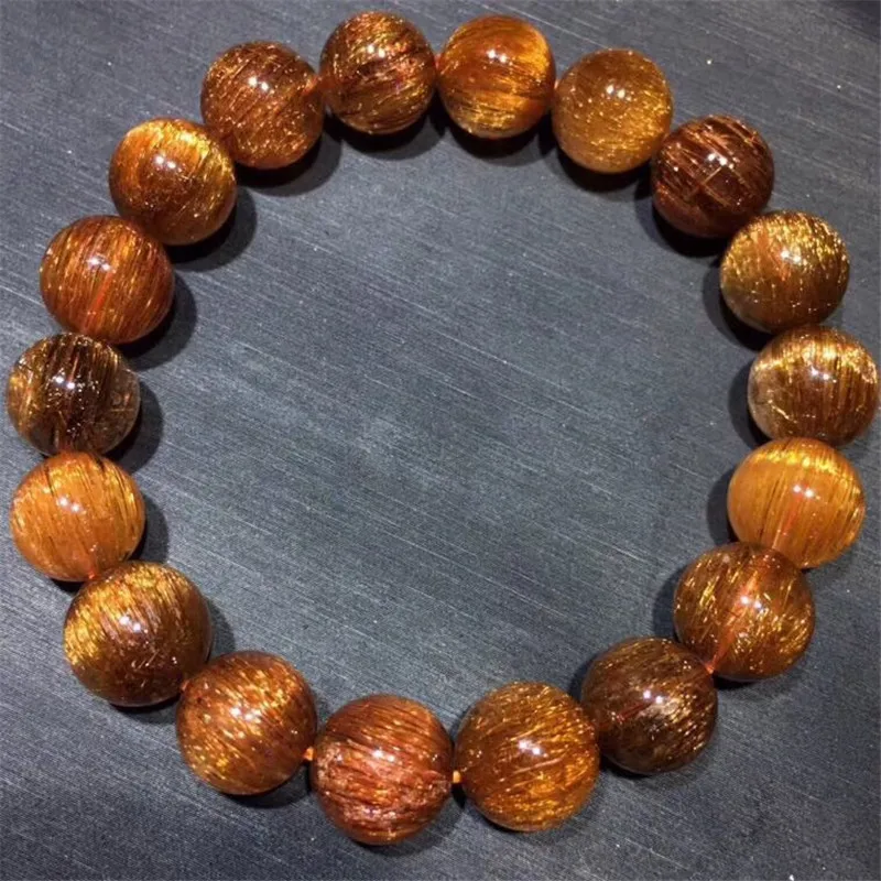 

11mm Genuine Natural Copper Rutilated Quartz Bracelet For Woman Men Wealth Luck Gift Crystal Round Beads Gemstone Jewelry AAAAA