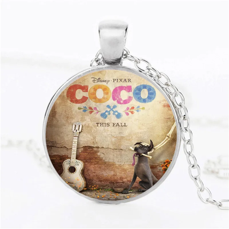 2018 Miguel Dante Pendant Necklace Coco Movie Fantasy Musical Charm Pet Dog Alloy Silver Glass Cabochon Jewelry New Arrival | Украшения и