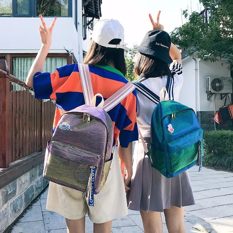 Новый 2018 gradated лазерная сумка Школьный женский в Корейском стиле harajuku ulzzang