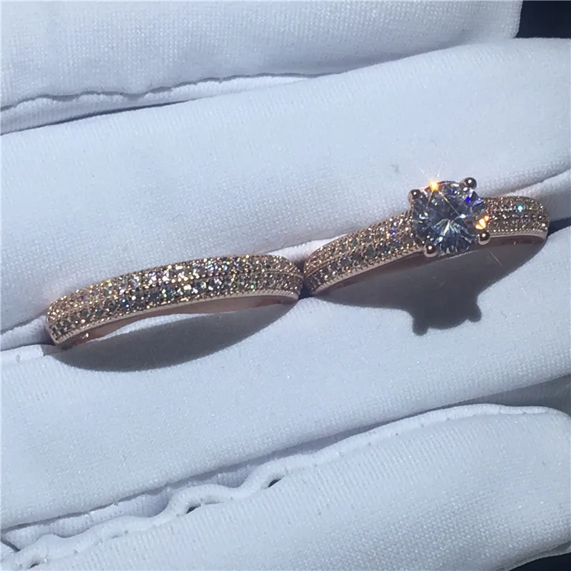 Модный набор колец из розового золота с серебром 925 пробы обручальные кольца