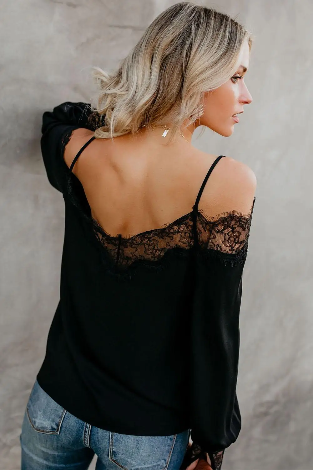 

Echoine White/Black Trixie Mesh Lace V Neck Cold Shoulder Blouse Fashion Casual Long Sleeve Autumn Romantic Plus Size 2XL Blouse