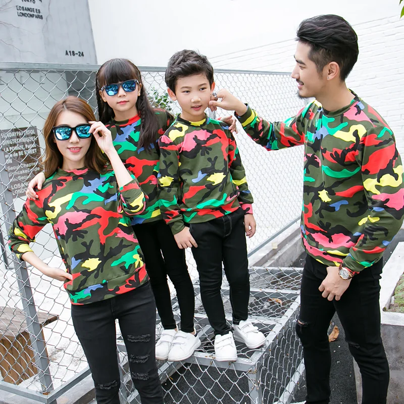 2017 г. весна-осень корейских детей-Родитель одежда causaul камуфляж толстовки с