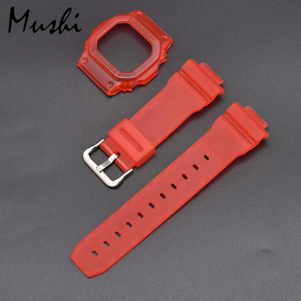 Red Часы Ms ремень для объектива с оптическими зумом Casio DW-5600 GWX-5600 GW-5000 серии черный прозрачный красный зеленый Для Мужчин Смотреть полоса чехол+ инструмент - Цвет ремешка: Red