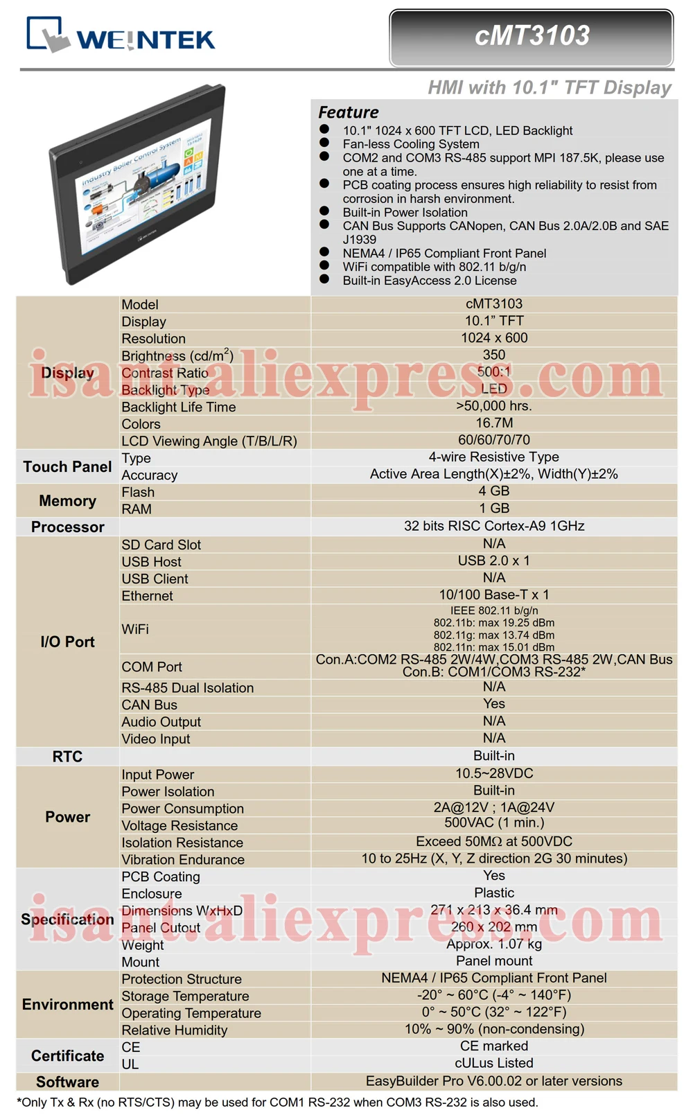 WEINTEK HMI cMT3103 10.1 inch Built-in EasyAccess2.0 License& Support CAN Bus(New and Original