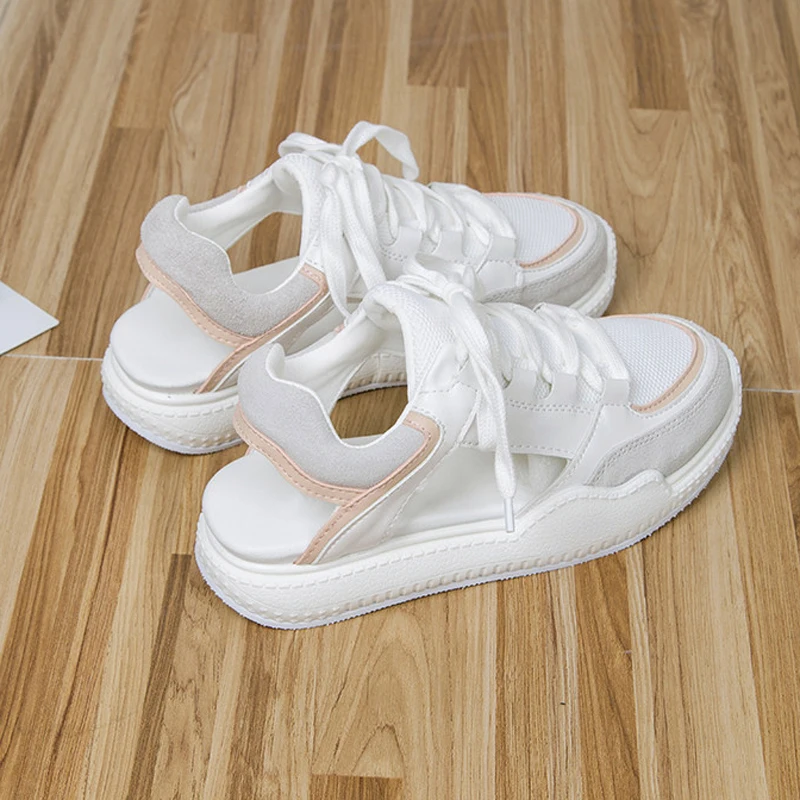 Women Summer Sandals Thick Bottom Hollow Flat Casual Shoes Sneakers Gladiator Platform Lady Lace Up Flats | Обувь