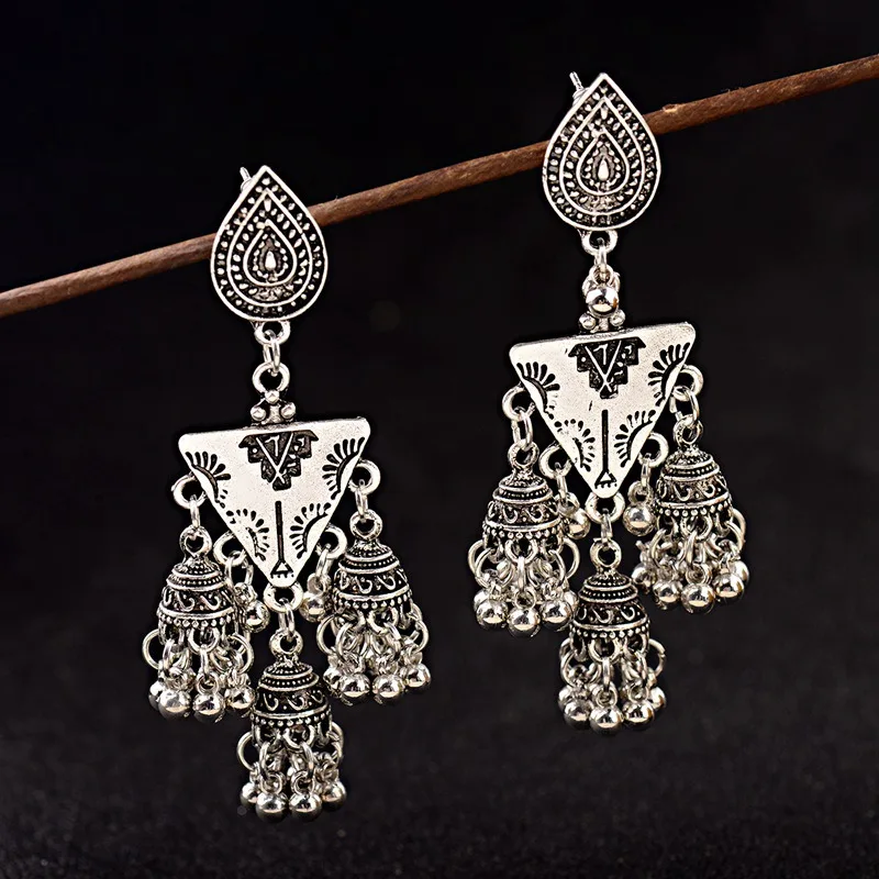 Винтажные треугольные турецкие серьги Jhumka женские золотистые колокольчики