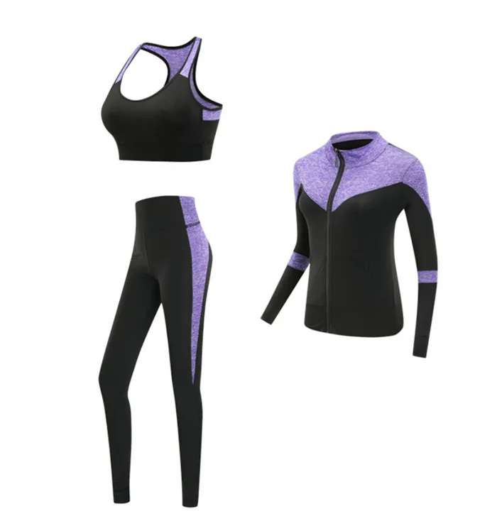 3 piece set d Быстросохнущая женская спортивная одежда, комплект из 4 предметов, комплект одежды для фитнеса, спортзала, йоги, пальто+ бюстгальтер+ футболка+ леггинсы,, для тренировок, бега - Цвет: 3 piece set d