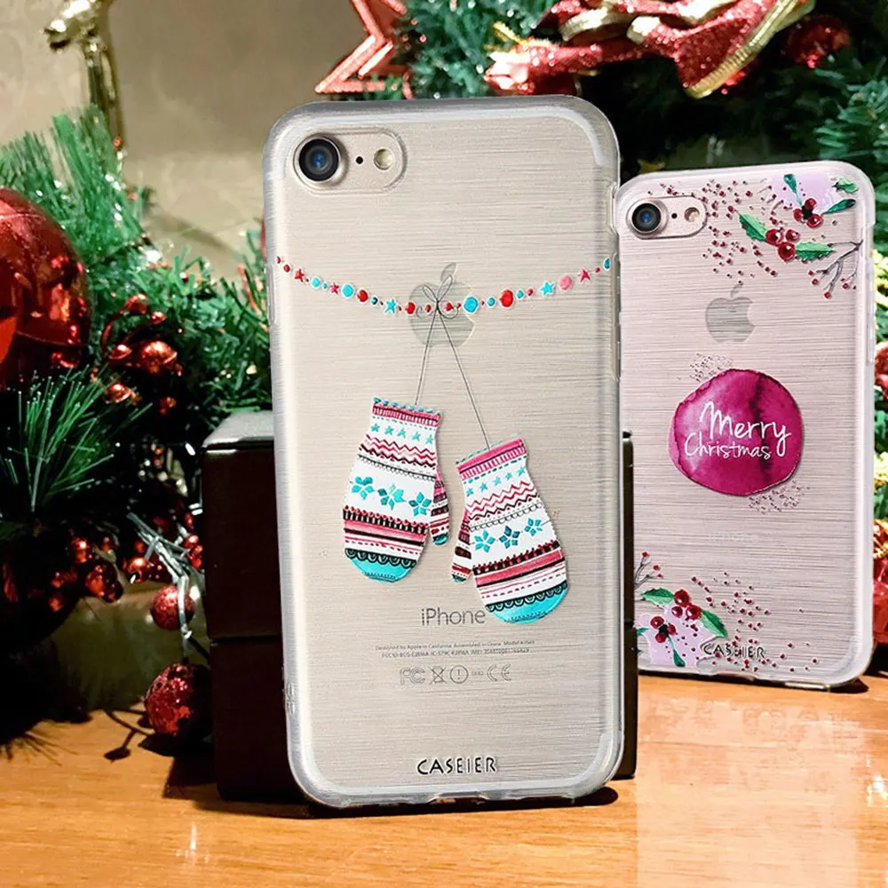 Рождественский чехол CASEIER для iPhone X 6 6s 7 Plus подарок на Новый год мягкий из ТПУ 8