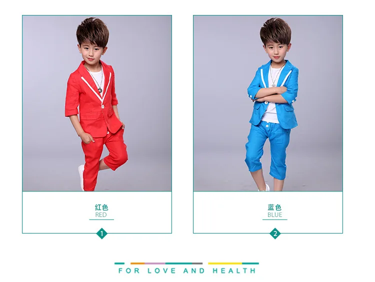 Boy short sleeve suit 2017 summer new children's dress cotton linen two-piece boys suits for weddings coat +pants |