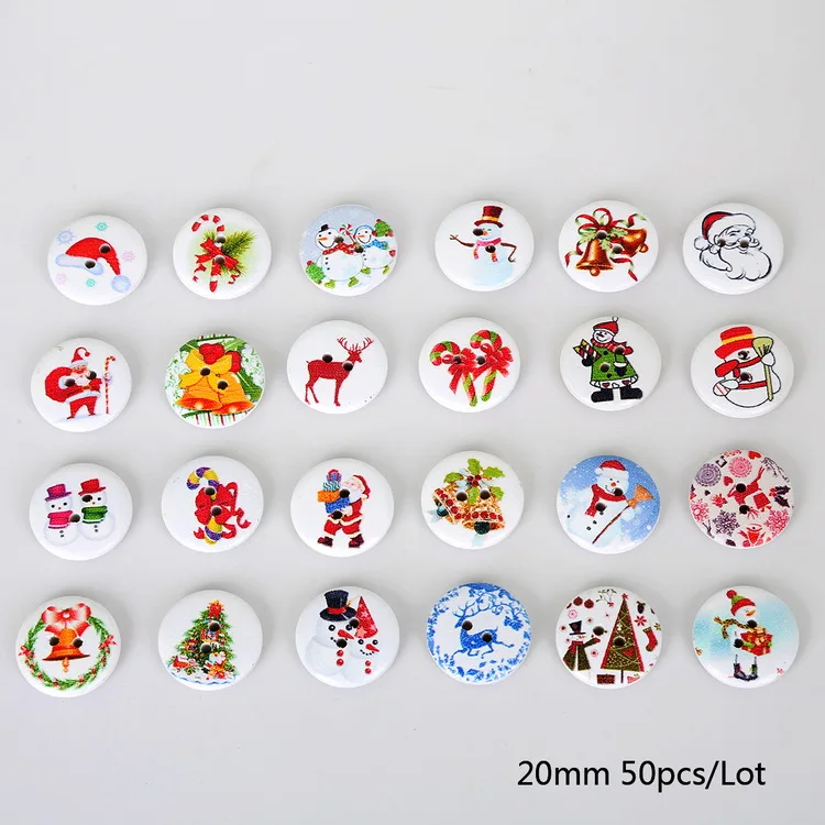 Christmas 02 50 шт. 2 отверстия плоские деревянные Пуговицы Красочные смешанные животные цветок окрашенные кнопки DIY Одежда Ремесло шитье, скрапбукинг, аксессуары - Цвет: Christmas 02