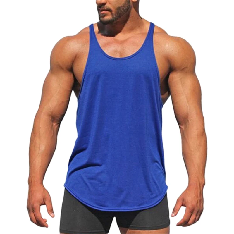 Blue Muscleguys Бодибилдинг мужские Стрингер безрукавки модная Однотонная рубашка без рукавов майка для тренажерного зала одежда для фитнеса хлопок тренировки S - Цвет: Blue