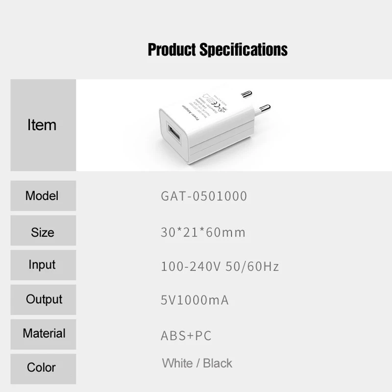 Vpower USB зарядное устройство Универсальный адаптер для быстрой зарядки 5V1A EU US