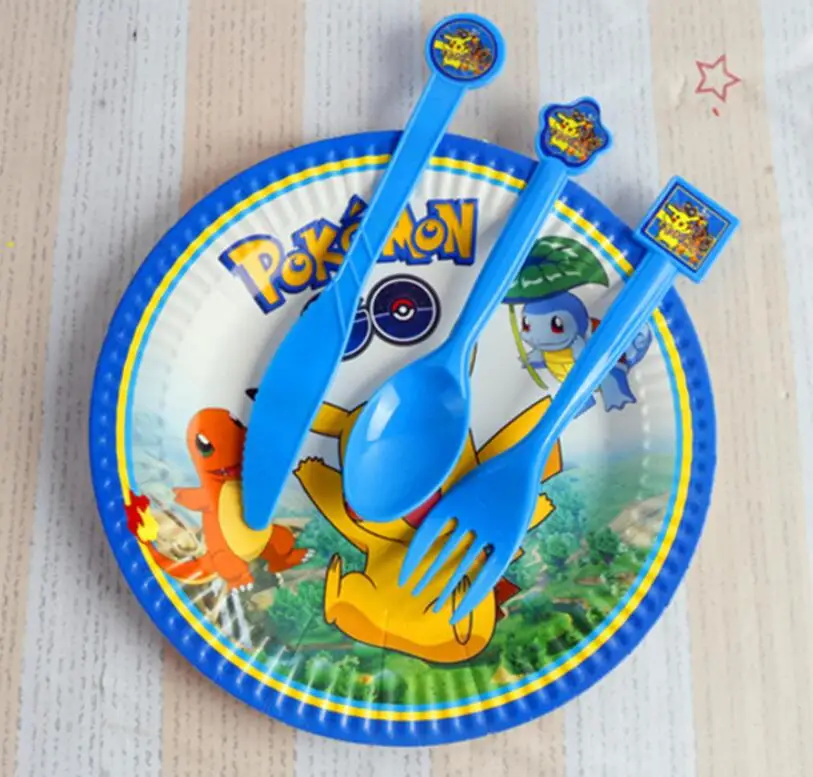 Pokemon go С Днем Рождения Детские украшения для вечеринки бумажные тарелки стаканчики флаг вечерние принадлежности Набор посуды подарок на вечеринку в честь рождения ребенка - Цвет: fork 10pcs