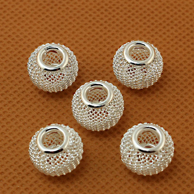 

120pcs/lot Silver Round Ball 10x12mm Mesh Net Spacer Metal Beads fit Bracelet Jewelry