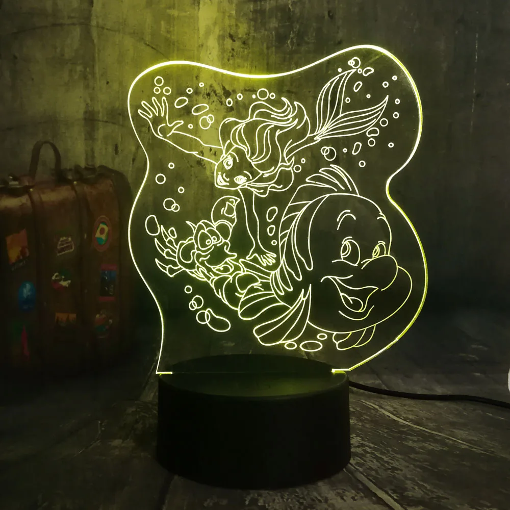Новый мультфильм Русалочка Принцесса и ее друзья 7 цветов 3D светодиодный ночник