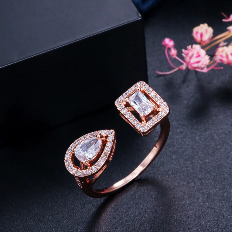 CWWZircons, открытые манжеты, великолепные камни из кубического циркония, модное серебряное и розовое золото, регулируемое кольцо для женщин R135 - Цвет основного камня: Rose Gold