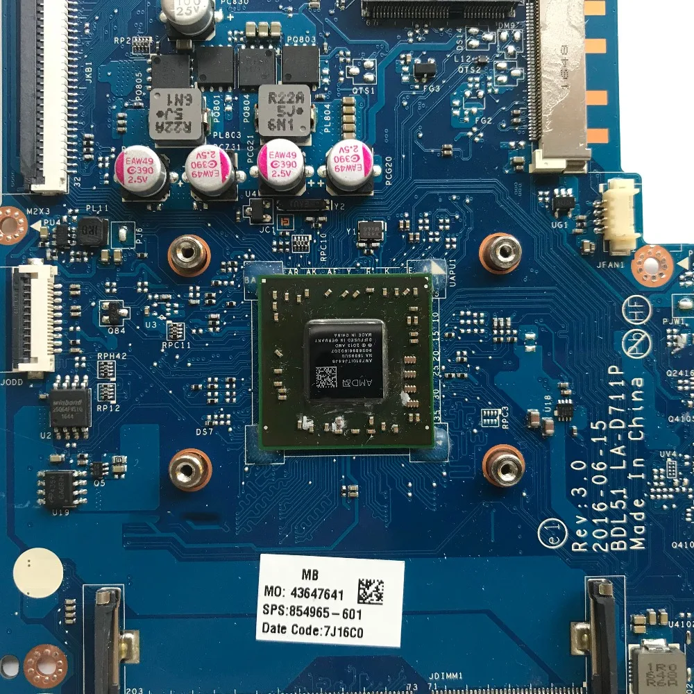 Материнская плата для ноутбука HP 15-BA с A6-7310 CPU DDR3 BDL51 854965-601 854965-501 854965-001 LA-D711P REV: 3 0 100%