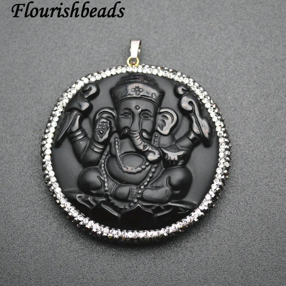 

Природный черный обсидиан резной слон Ganesha каменные подвески выложенные черные хрустальные бусины ювелирные изделия